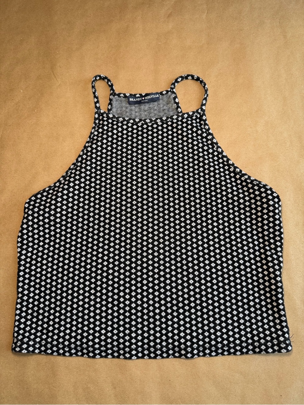 Brandy Melville Black & White Patterned High Neck Cropped Cami
